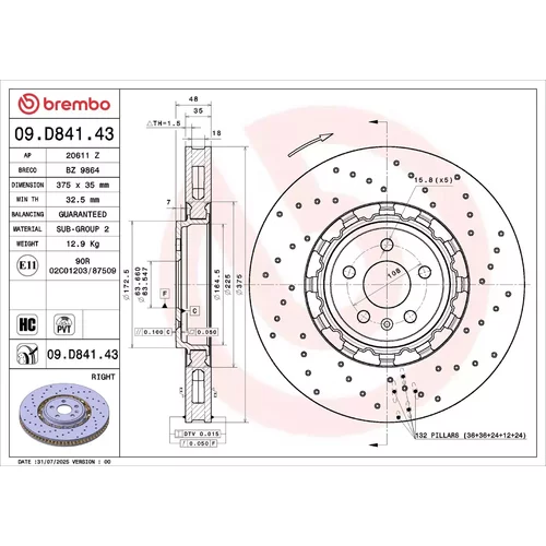 Brzdový kotúč 09.D841.43 /BREMBO/