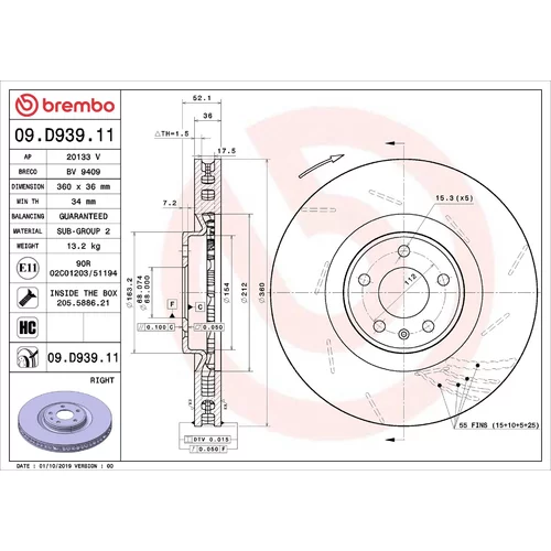 Brzdový kotúč BREMBO 09.D939.11
