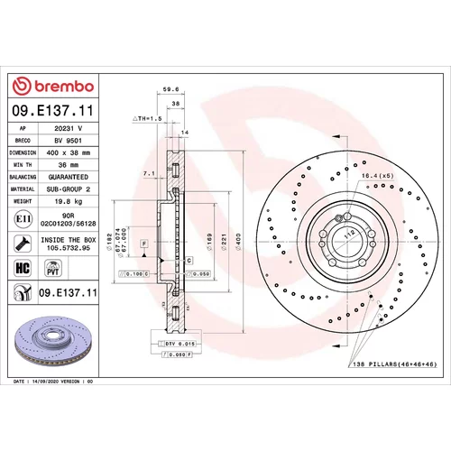 Brzdový kotúč BREMBO 09.E137.11