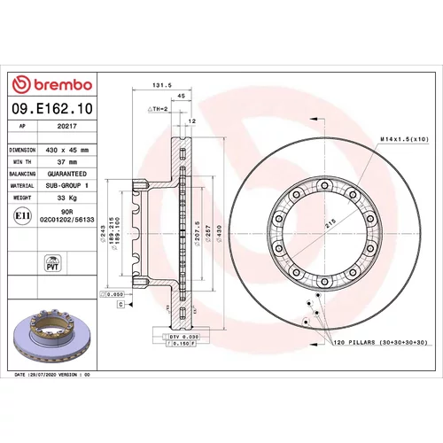 Brzdový kotúč BREMBO 09.E162.10