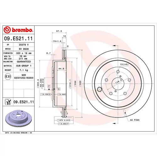 Brzdový kotúč BREMBO 09.E521.11