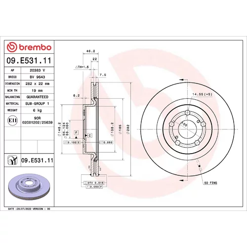 Brzdový kotúč BREMBO 09.E531.11