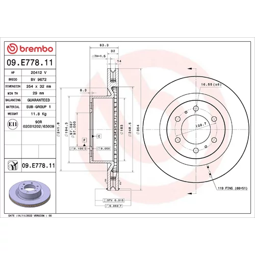 Brzdový kotúč BREMBO 09.E778.11