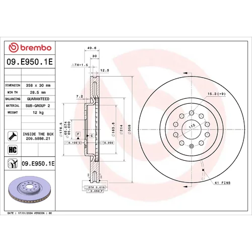 Brzdový kotúč BREMBO 09.E950.1E