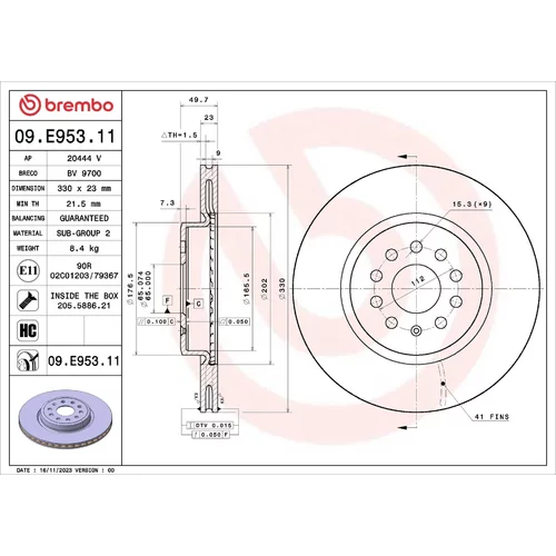 Brzdový kotúč BREMBO 09.E953.11