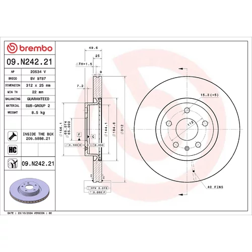 Brzdový kotúč BREMBO 09.N242.21