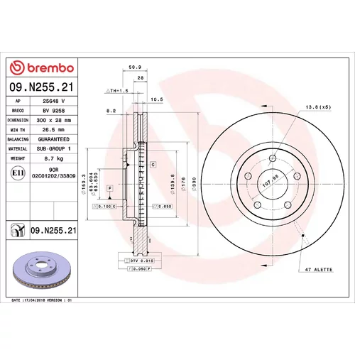 Brzdový kotúč BREMBO 09.N255.21
