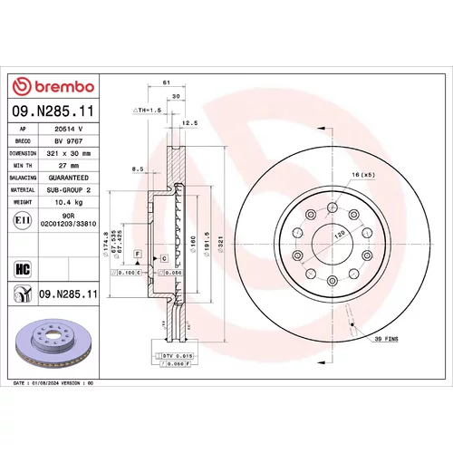 Brzdový kotúč BREMBO 09.N285.11