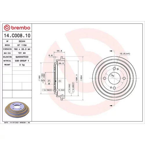Brzdový bubon BREMBO 14.C008.10