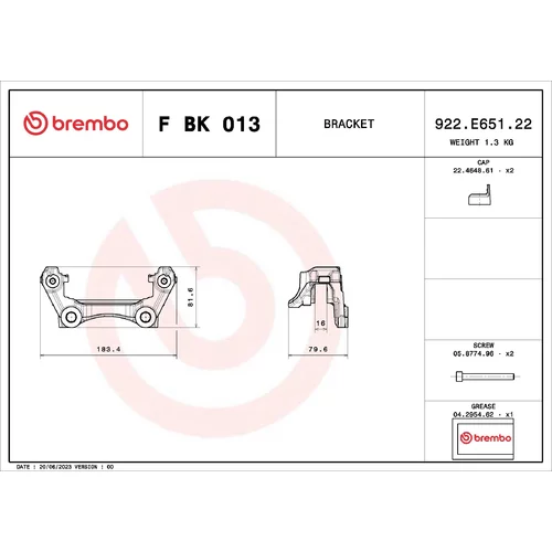 Sada držiakov brzd. strmeňov F BK 013 /BREMBO/ - obr. 1