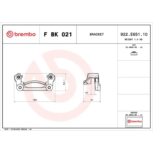 Sada držiakov brzd. strmeňov F BK 021 /BREMBO/ - obr. 1