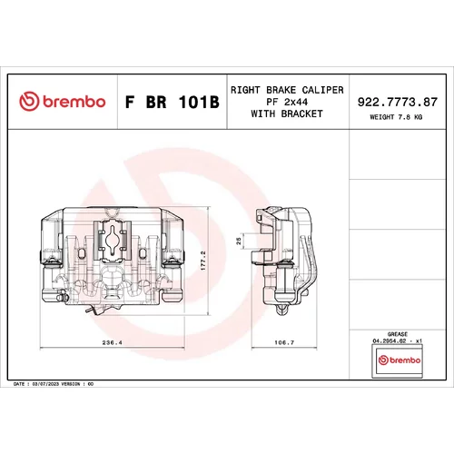 Brzdový strmeň F BR 101B /BREMBO/ - obr. 1