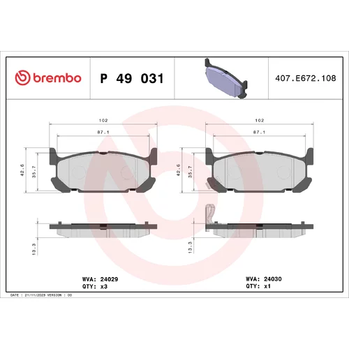 Sada brzdových platničiek kotúčovej brzdy P 49 031 /BREMBO/
