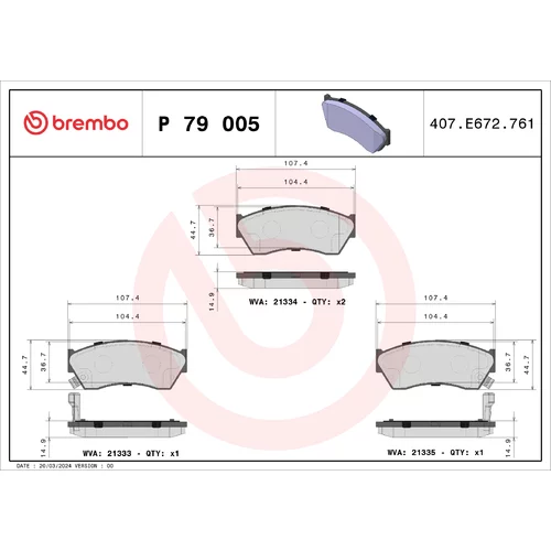Sada brzdových platničiek kotúčovej brzdy BREMBO P 79 005