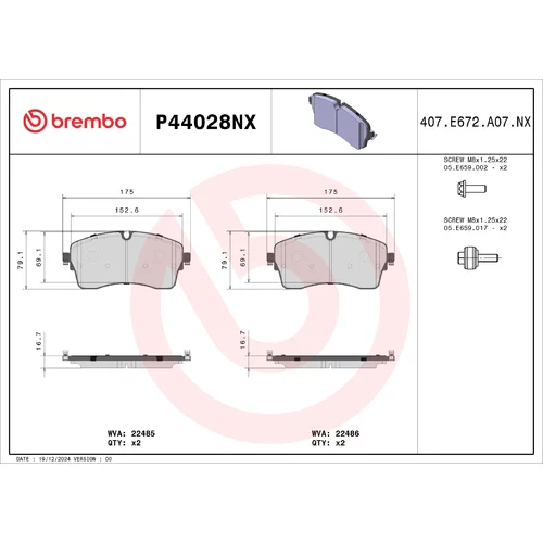 Sada brzdových platničiek kotúčovej brzdy BREMBO P44028NX