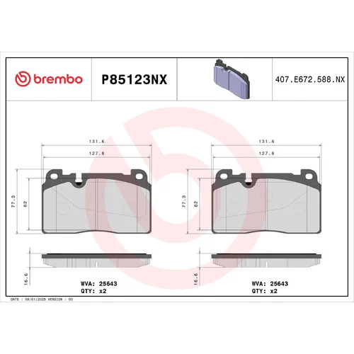 Sada brzdových platničiek kotúčovej brzdy BREMBO P85123NX