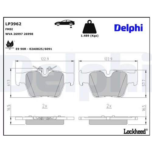 Sada brzdových platničiek kotúčovej brzdy DELPHI LP3962