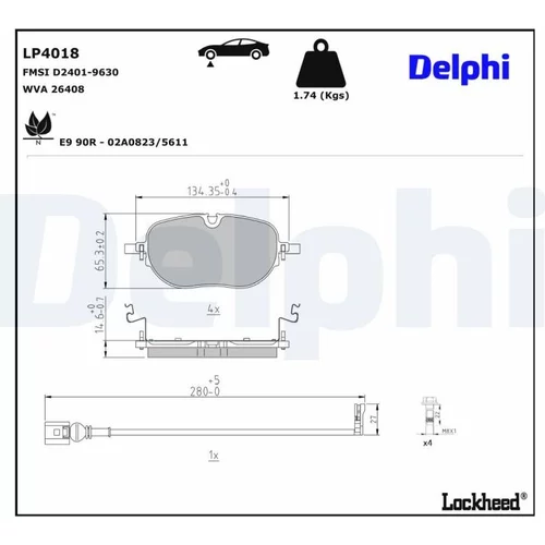 Sada brzdových platničiek kotúčovej brzdy DELPHI LP4018