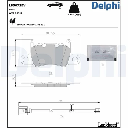 Sada brzdových platničiek kotúčovej brzdy LP5072EV /DELPHI/ - obr. 1