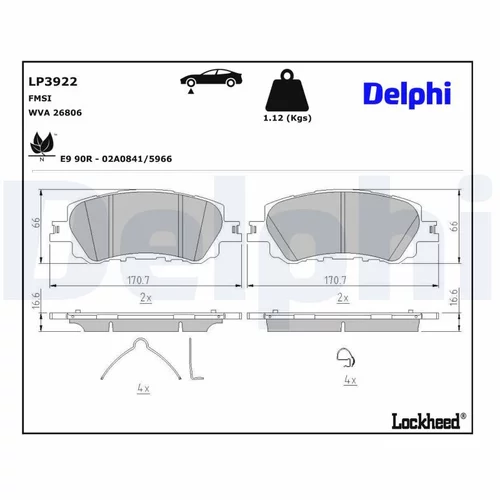 Sada brzdových platničiek kotúčovej brzdy DELPHI LP3922