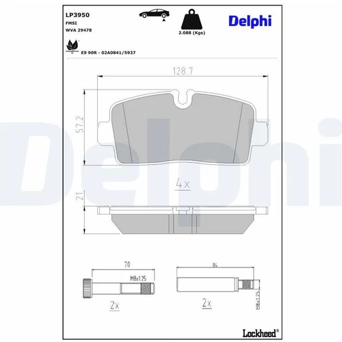 Sada brzdových platničiek kotúčovej brzdy DELPHI LP3950