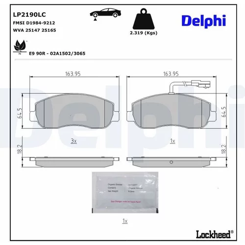 Sada brzdových platničiek kotúčovej brzdy DELPHI LP2190LC