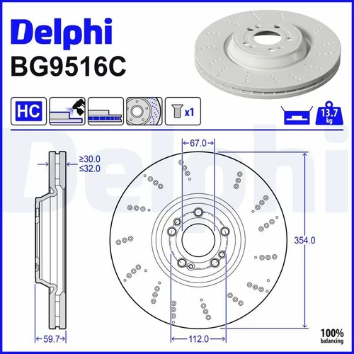 Brzdový kotúč DELPHI BG9516C