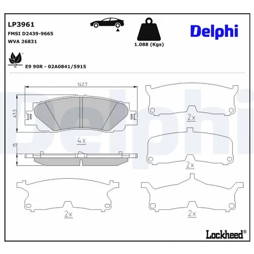 Sada brzdových platničiek kotúčovej brzdy DELPHI LP3961