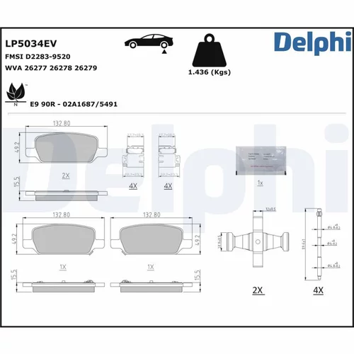 Sada brzdových platničiek kotúčovej brzdy LP5034EV /DELPHI/ - obr. 1