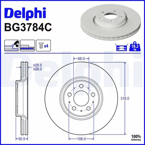Brzdový kotúč DELPHI BG3784C