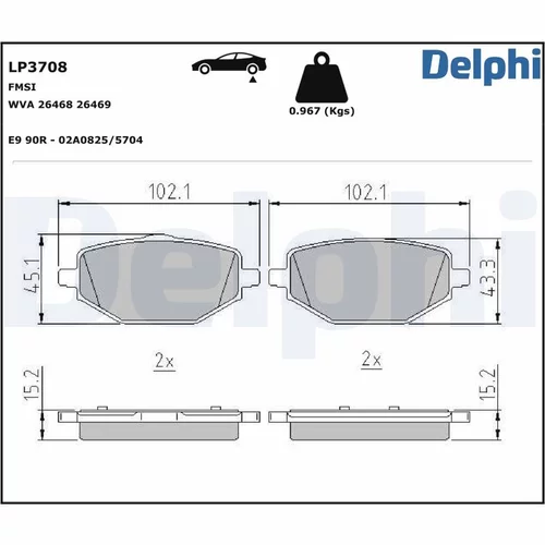 Sada brzdových platničiek kotúčovej brzdy LP3708 /DELPHI/ - obr. 1