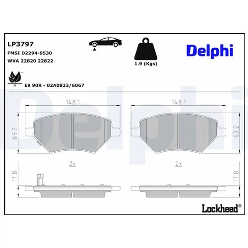Sada brzdových platničiek kotúčovej brzdy DELPHI LP3797