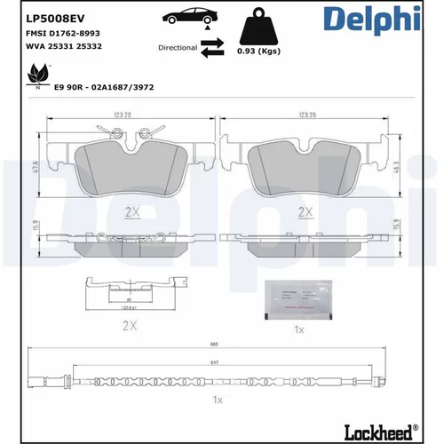 Sada brzdových platničiek kotúčovej brzdy DELPHI LP5008EV