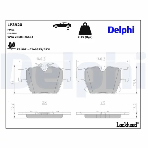 Sada brzdových platničiek kotúčovej brzdy DELPHI LP3920