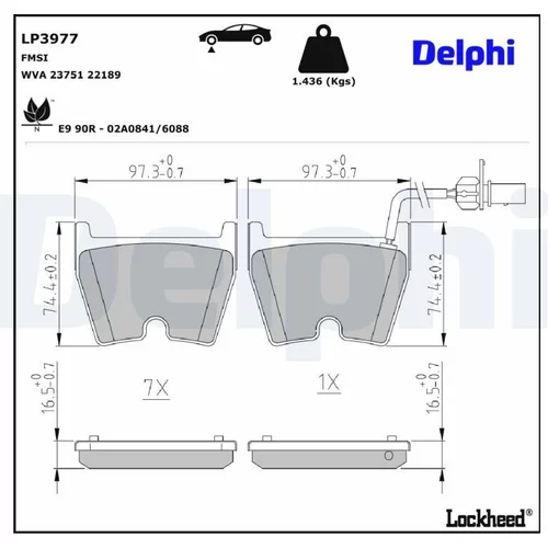 Sada brzdových platničiek kotúčovej brzdy DELPHI LP3977