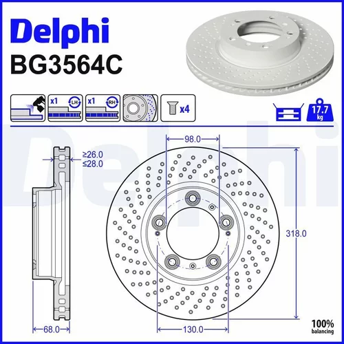 Brzdový kotúč DELPHI BG3564C