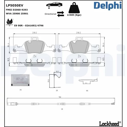 Sada brzdových platničiek kotúčovej brzdy DELPHI LP5050EV