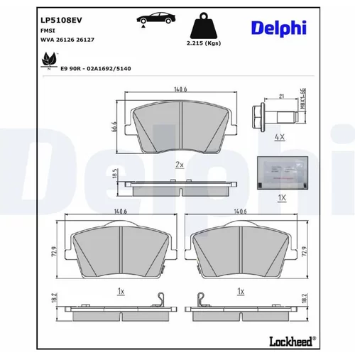 Sada brzdových platničiek kotúčovej brzdy DELPHI LP5108EV