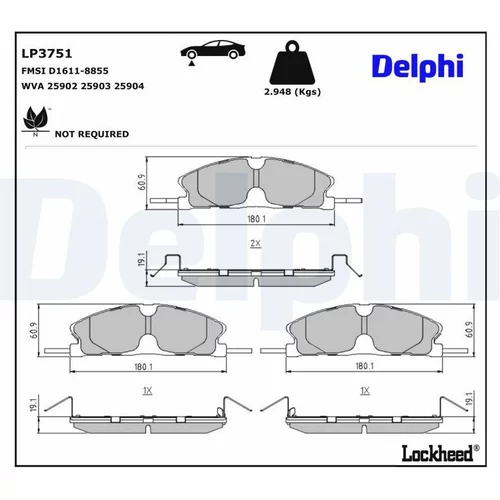 Sada brzdových platničiek kotúčovej brzdy DELPHI LP3751