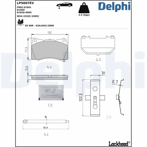 Sada brzdových platničiek kotúčovej brzdy LP5007EV /DELPHI/ - obr. 1