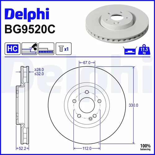Brzdový kotúč DELPHI BG9520C