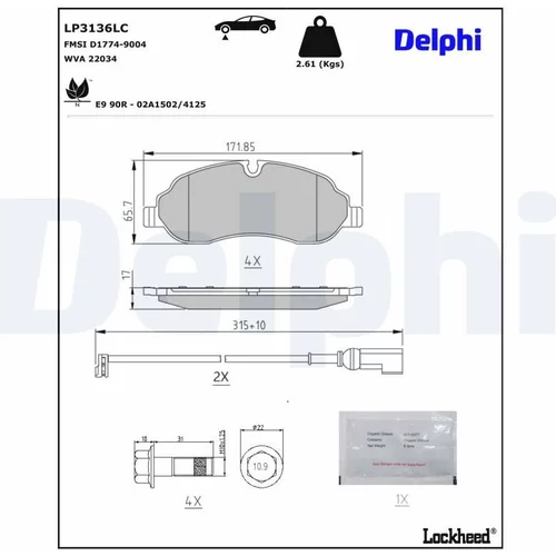 Sada brzdových platničiek kotúčovej brzdy DELPHI LP3136LC