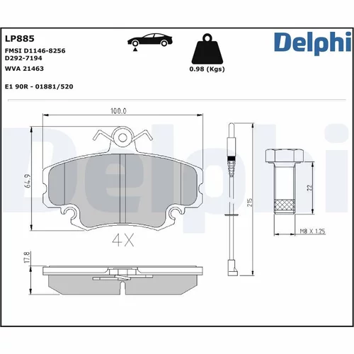 Sada brzdových platničiek kotúčovej brzdy LP885 /DELPHI/ - obr. 1
