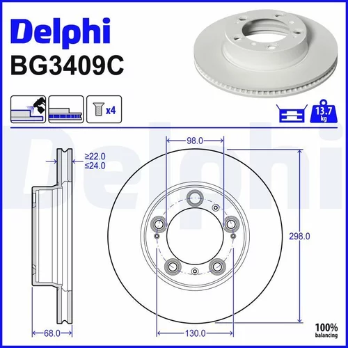Brzdový kotúč DELPHI BG3409C