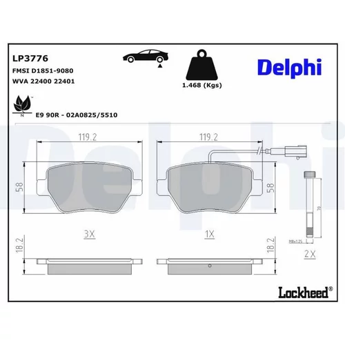 Sada brzdových platničiek kotúčovej brzdy DELPHI LP3776