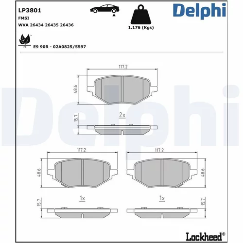 Sada brzdových platničiek kotúčovej brzdy LP3801 /DELPHI/ - obr. 1