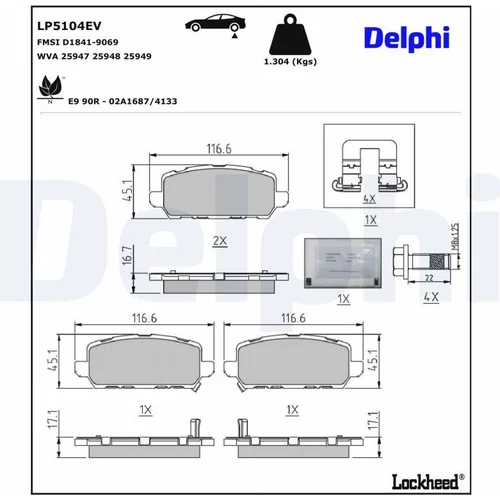 Sada brzdových platničiek kotúčovej brzdy DELPHI LP5104EV