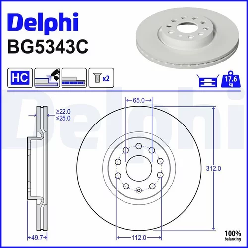 Brzdový kotúč DELPHI BG5343C