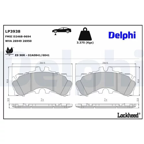Sada brzdových platničiek kotúčovej brzdy DELPHI LP3938