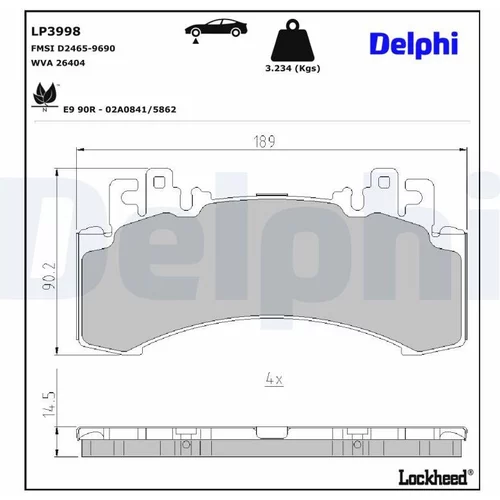 Sada brzdových platničiek kotúčovej brzdy DELPHI LP3998
